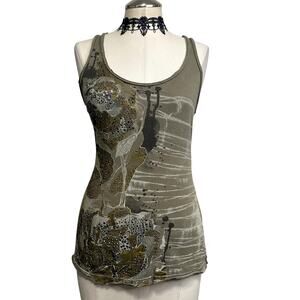 Y2K MM Unplugged Miss Me Distressed Grunge Mcbling Rhinestone Tank Top S/M